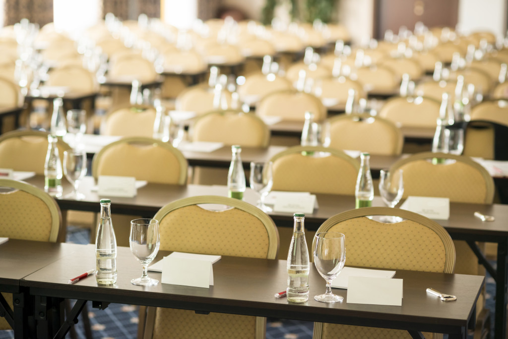 corporate business conference table setup